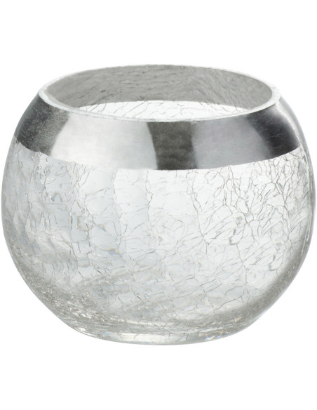 Photophore moderne Boule Diamètre 10 cm en Verre Transparent Argenté Motif craquelé Gravo - 1