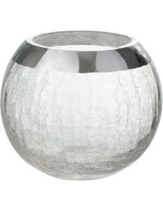 Photophore moderne Boule Diamètre 12 cm en Verre Transparent Argenté Motif craquelé Gravo - 1