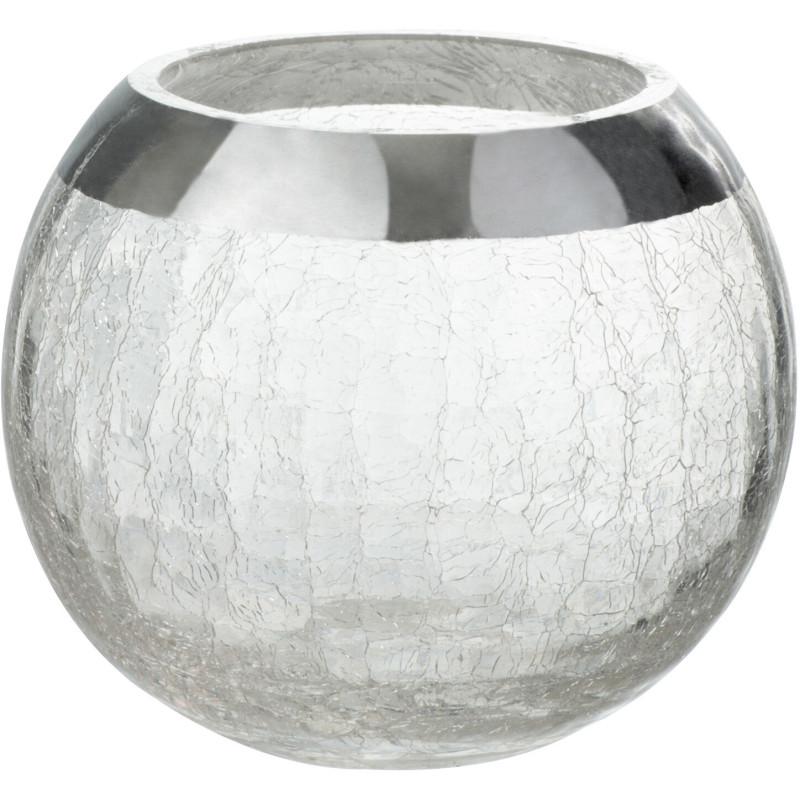 Photophore moderne Boule Diamètre 12 cm en Verre Transparent Argenté Motif craquelé Gravo - 1