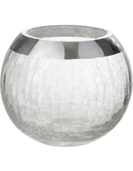 Photophore moderne Boule Diamètre 12 cm en Verre Transparent Argenté Motif craquelé Gravo - 1