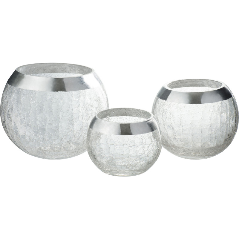 Photophore moderne Boule Diamètre 12 cm en Verre Transparent Argenté Motif craquelé Gravo - 2