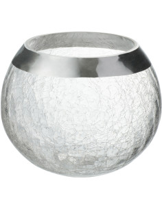 Photophore moderne Boule XL Diamètre 15 cm en Verre Transparent Argenté Motif craquelé Gravo - 1