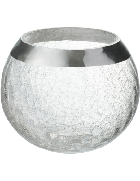 Photophore moderne Boule XL Diamètre 15 cm en Verre Transparent Argenté Motif craquelé Gravo - 1