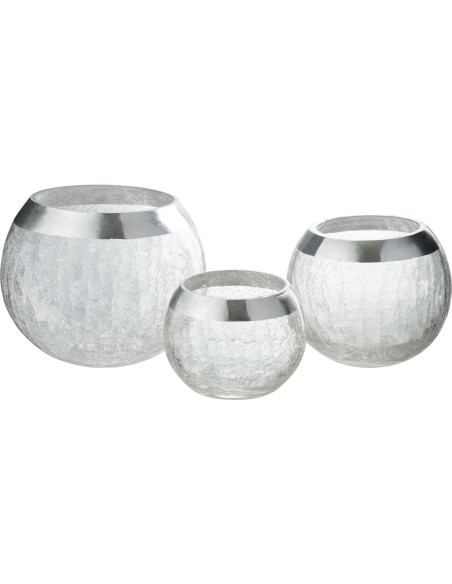 Photophore moderne Boule XL Diamètre 15 cm en Verre Transparent Argenté Motif craquelé Gravo - 2