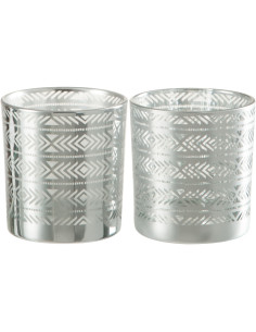 Photophore moderne Diamètre 7 cm en Verre Argenté Motif ethnique Naldric (Lot de 2) - 1