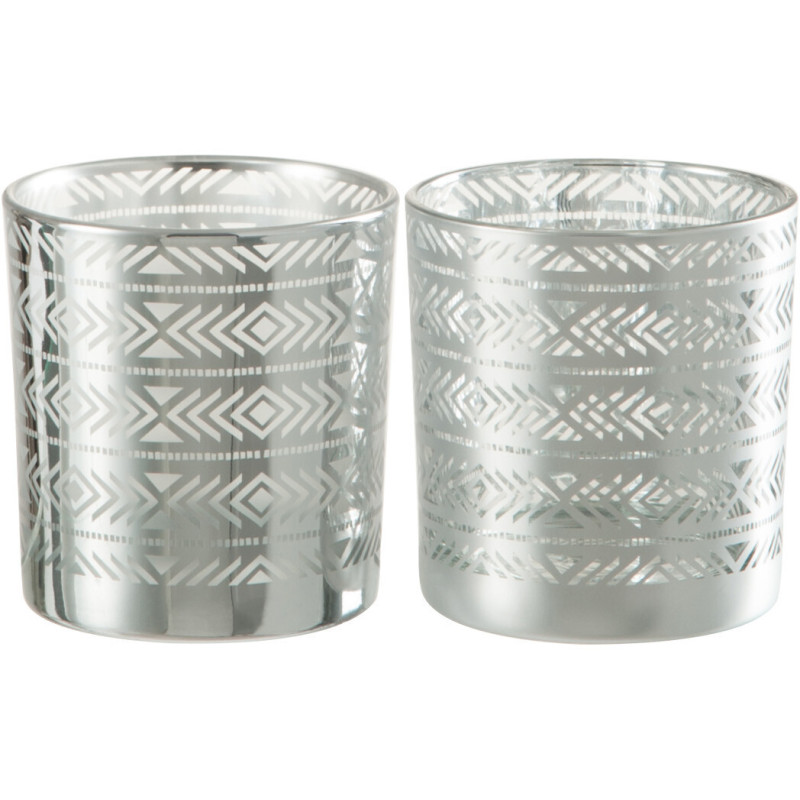Photophore moderne Diamètre 7 cm en Verre Argenté Motif ethnique Naldric (Lot de 2) - 1