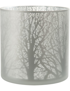 Photophore original XXL Diamètre 29 cm en Verre Blanc Motif arbres Krelmar - 1