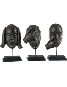 Statuette déco Visage Entendre Voir Se taire Hauteur 28 cm en Résine Marron Fyniel (Lot de 3) - 1