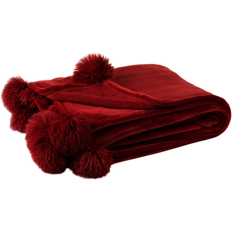 Plaid original 170x130 en Tissu Rouge Avec pompons Sweetness - 1