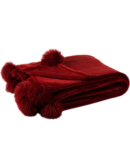 Plaid original 170x130 en Tissu Rouge Avec pompons Sweetness - 1