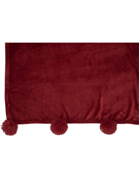 Plaid original 170x130 en Tissu Rouge Avec pompons Sweetness - 3