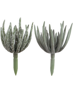 Plante grasse artificielle réaliste Echeveria Hauteur 18 cm en Plastique Vert Effet givré (Lot de 2) - 1