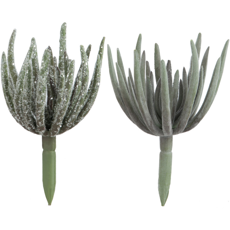 Plante grasse artificielle réaliste Echeveria Hauteur 18 cm en Plastique Vert Effet givré (Lot de 2) - 1