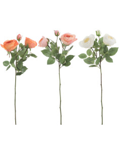 Fleur artificielle XL réaliste Rose Hauteur 61 cm en Plastique Orange Blanc Vert (Lot de 3) - 1