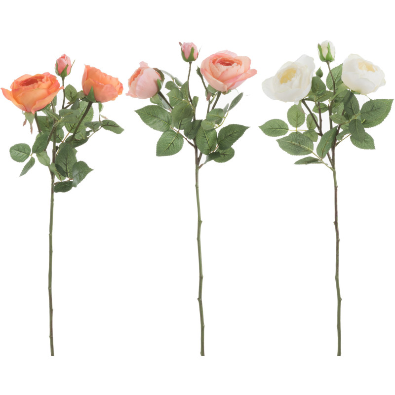 Fleur artificielle XL réaliste Rose Hauteur 61 cm en Plastique Orange Blanc Vert (Lot de 3) - 1