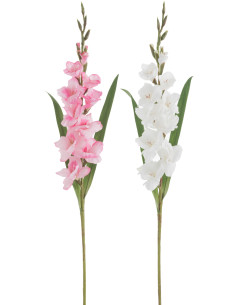 Fleur artificielle XXL réaliste Glaïeul Hauteur 102 cm en Plastique Rose Blanc Vert (Lot de 2) - 1