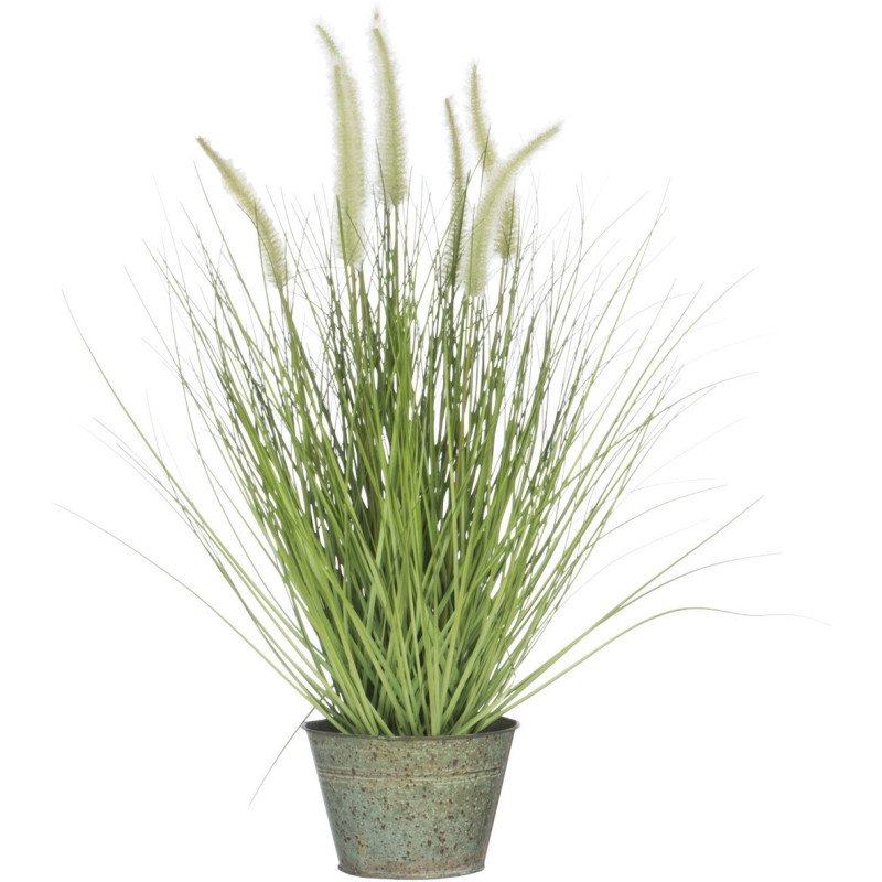 Plante artificielle Herbes et Graminées en pot Hauteur 55 cm en Plastique Vert Métal Gris Tolira - 1