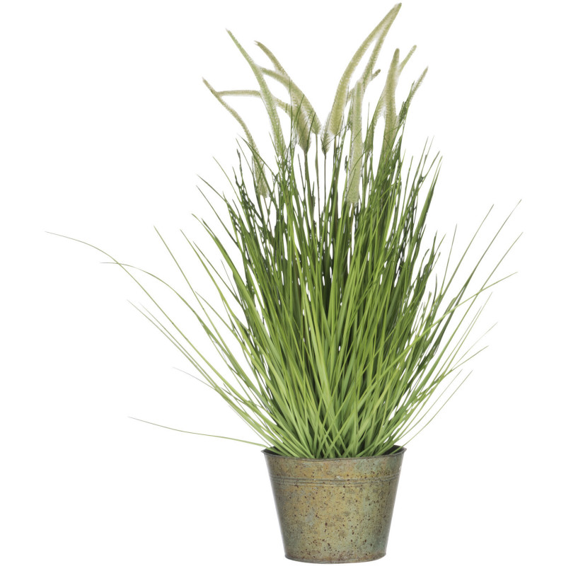 Plante artificielle Herbes et Graminées XL en pot Hauteur 81 cm en Plastique Vert Métal Gris Tolira - 1
