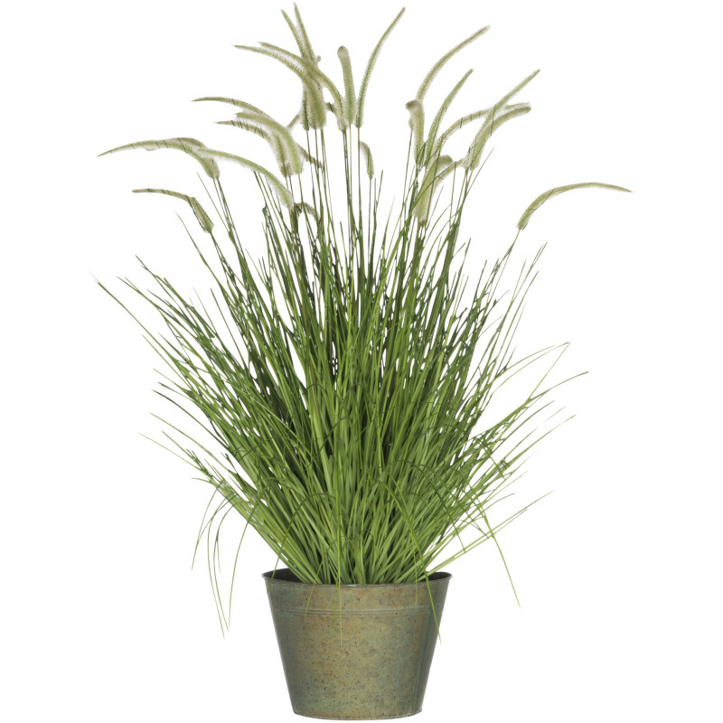 Plante artificielle Herbes et Graminées XXL en pot Hauteur 114 cm en Plastique Vert Métal Gris Tolira - 1