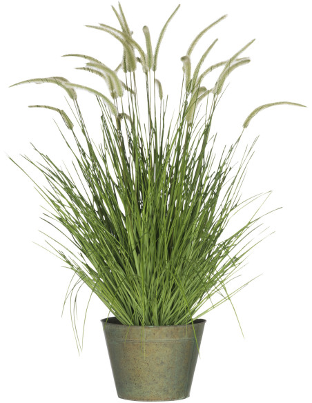 Plante artificielle Herbes et Graminées XXL en pot Hauteur 114 cm en Plastique Vert Métal Gris Tolira - 1