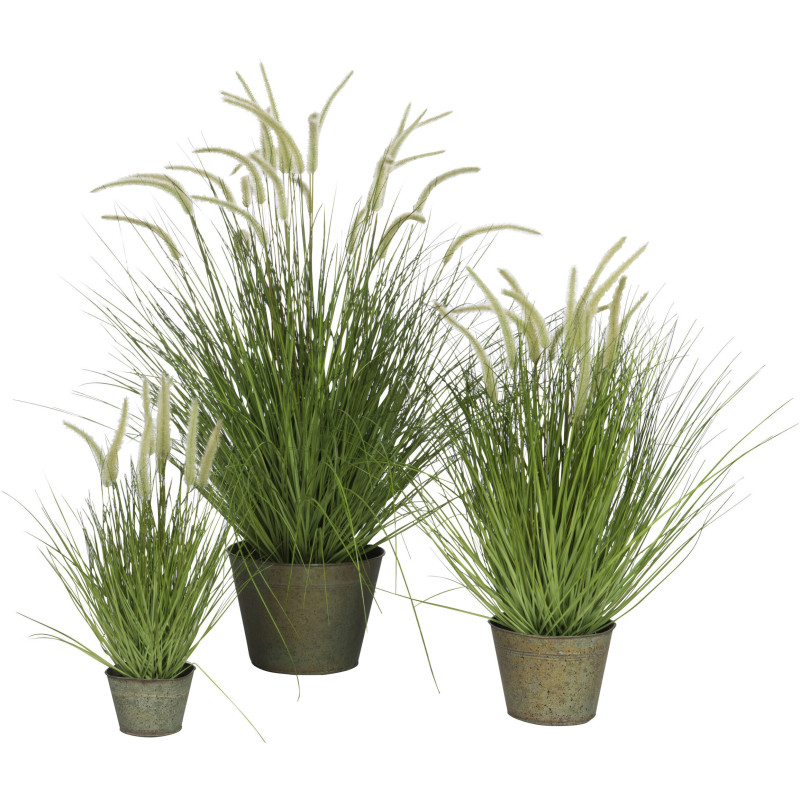 Plante artificielle Herbes et Graminées XXL en pot Hauteur 114 cm en Plastique Vert Métal Gris Tolira - 3