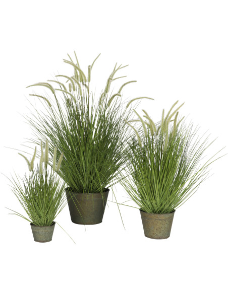 Plante artificielle Herbes et Graminées XXL en pot Hauteur 114 cm en Plastique Vert Métal Gris Tolira - 3
