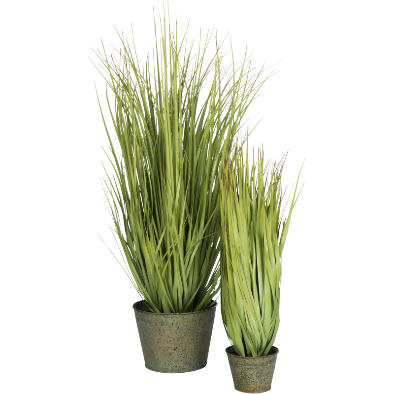 Plante artificielle Herbes sauvages XXL en pot Hauteur 106 cm en Plastique Vert Métal Gris Elvioti - 2