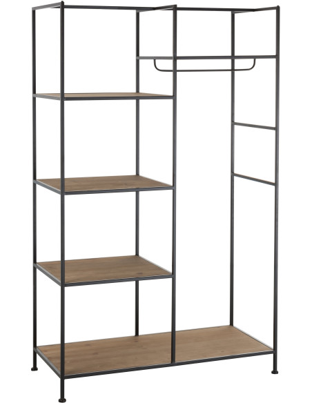 Dressing moderne style industriel 5 étagères en Métal Noir Bois Naturel Trevin - 1