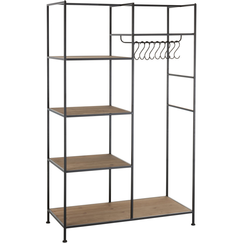Dressing moderne style industriel 5 étagères en Métal Noir Bois Naturel Trevin - 7
