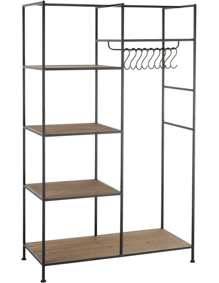 Dressing moderne style industriel 5 étagères en Métal Noir Bois Naturel Trevin - 7
