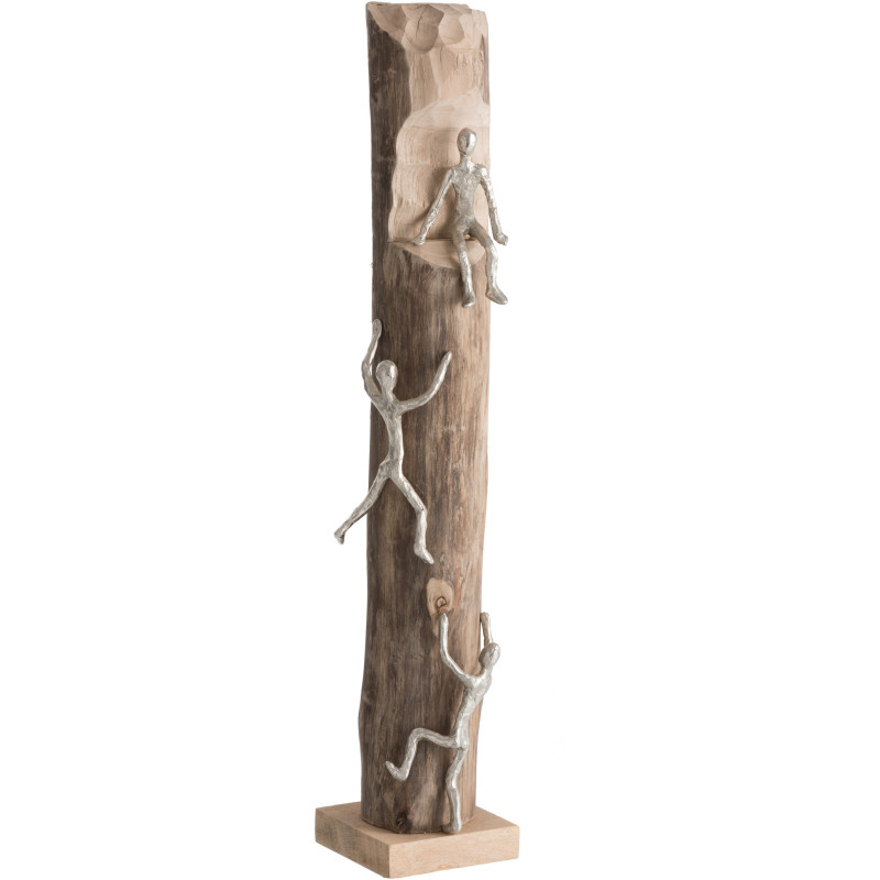 Objet déco à poser original XL Hommes grimpant Hauteur 75 cm en Bois de manguier Naturel Métal Argenté Garel - 1