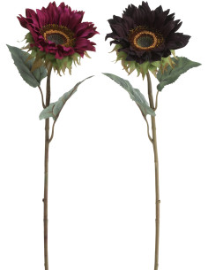 Fleur artificielle XL réaliste Tournesol Hauteur 66 cm en Plastique Rouge Bordeaux Vert (Lot de 2) J-Line - 1