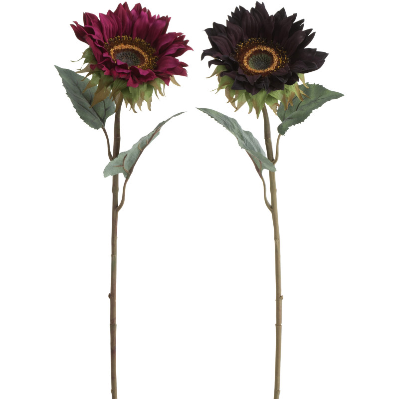 Fleur artificielle XL réaliste Tournesol Hauteur 66 cm en Plastique Rouge Bordeaux Vert (Lot de 2) J-Line - 1