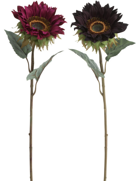 Fleur artificielle XL réaliste Tournesol Hauteur 66 cm en Plastique Rouge Bordeaux Vert (Lot de 2) J-Line - 1
