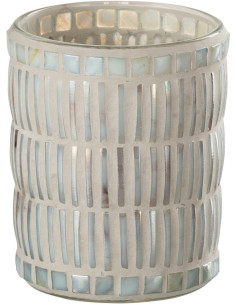 Photophore original rond Diamètre 10 cm en Verre Nacré Ciment Gris Galron - 1