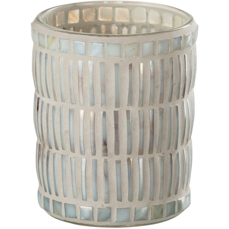 Photophore original rond Diamètre 10 cm en Verre Nacré Ciment Gris Galron - 1