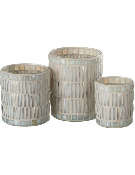 Photophore original rond Diamètre 10 cm en Verre Nacré Ciment Gris Galron - 2