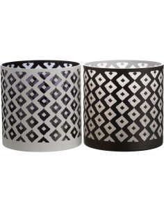 Photophore moderne XL losanges Diamètre 24 cm en Verre Noir Blanc Irvenk (Lot de 2) - 1