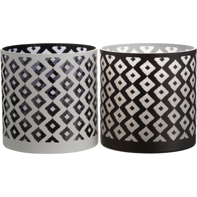 Photophore moderne XL losanges Diamètre 24 cm en Verre Noir Blanc Irvenk (Lot de 2) - 1