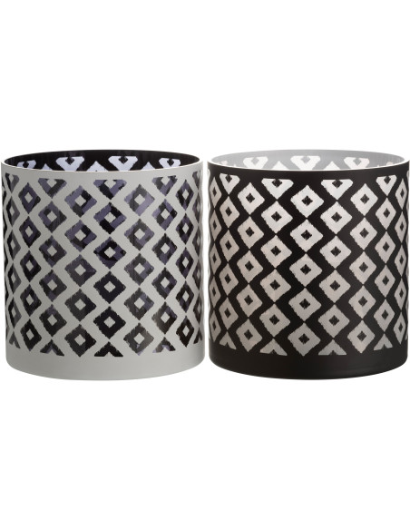 Photophore moderne XL losanges Diamètre 24 cm en Verre Noir Blanc Irvenk (Lot de 2) - 1