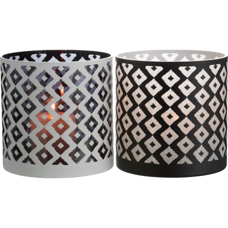 Photophore moderne XL losanges Diamètre 24 cm en Verre Noir Blanc Irvenk (Lot de 2) - 2