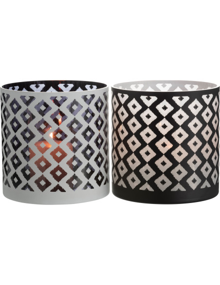 Photophore moderne XL losanges Diamètre 24 cm en Verre Noir Blanc Irvenk (Lot de 2) - 2