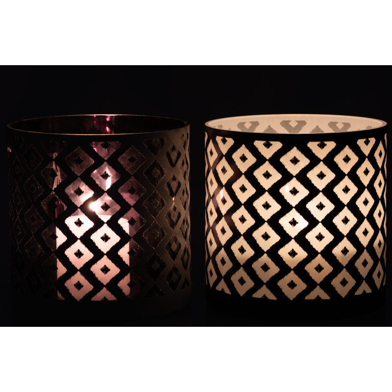 Photophore moderne XL losanges Diamètre 24 cm en Verre Noir Blanc Irvenk (Lot de 2) - 3