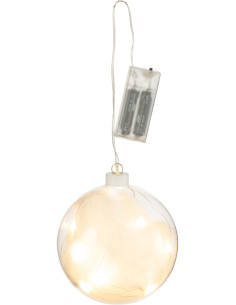 Boule de Noël Lumineuse Led XL en Verre Transparent Blanc Avec plumes - 1