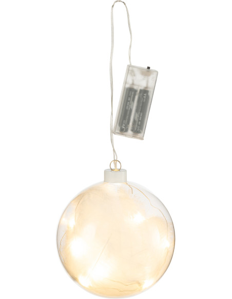 Boule de Noël Lumineuse Led XL en Verre Transparent Blanc Avec plumes - 1
