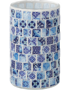 Photophore original cylindre Diamètre 9 cm en Verre Bleu jean Motif mosaïque Klavin - 1