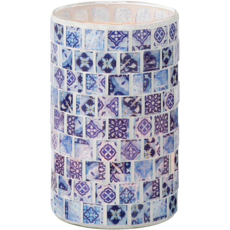 Photophore original cylindre Diamètre 9 cm en Verre Bleu jean Motif mosaïque Klavin - 2