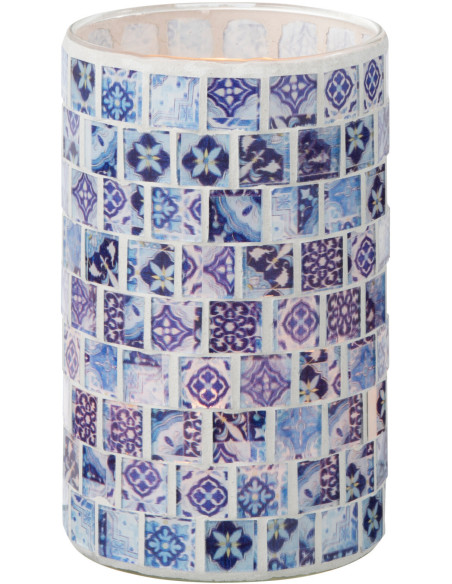 Photophore original cylindre Diamètre 9 cm en Verre Bleu jean Motif mosaïque Klavin - 2