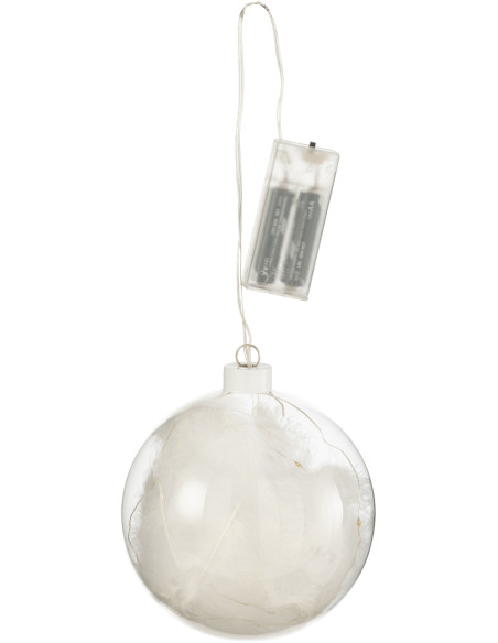 Boule de Noël Lumineuse Led XL en Verre Transparent Blanc Avec plumes - 2