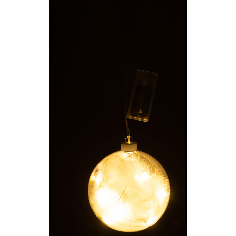 Boule de Noël Lumineuse Led XL en Verre Transparent Blanc Avec plumes - 3
